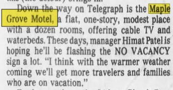 Maple Grove Motel - May 1984 Article (newer photo)